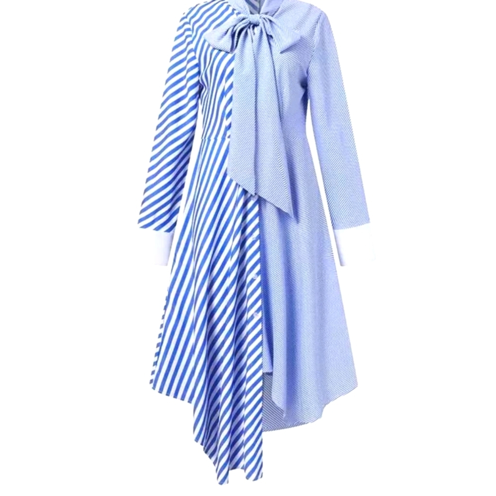 A double pattern striped shirt dress with buttons all the way down.